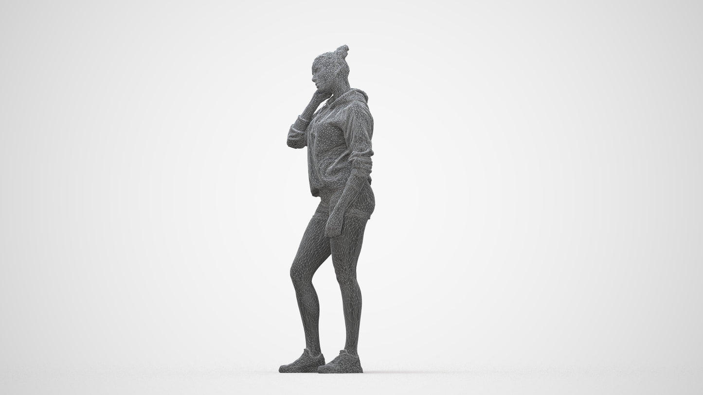 3D people model woman standing, scanned human for 3ds Max rendering, wireframe back view