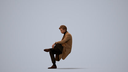 3D people model man business sitting, scanned human for 3ds Max rendering, three-quarter view render