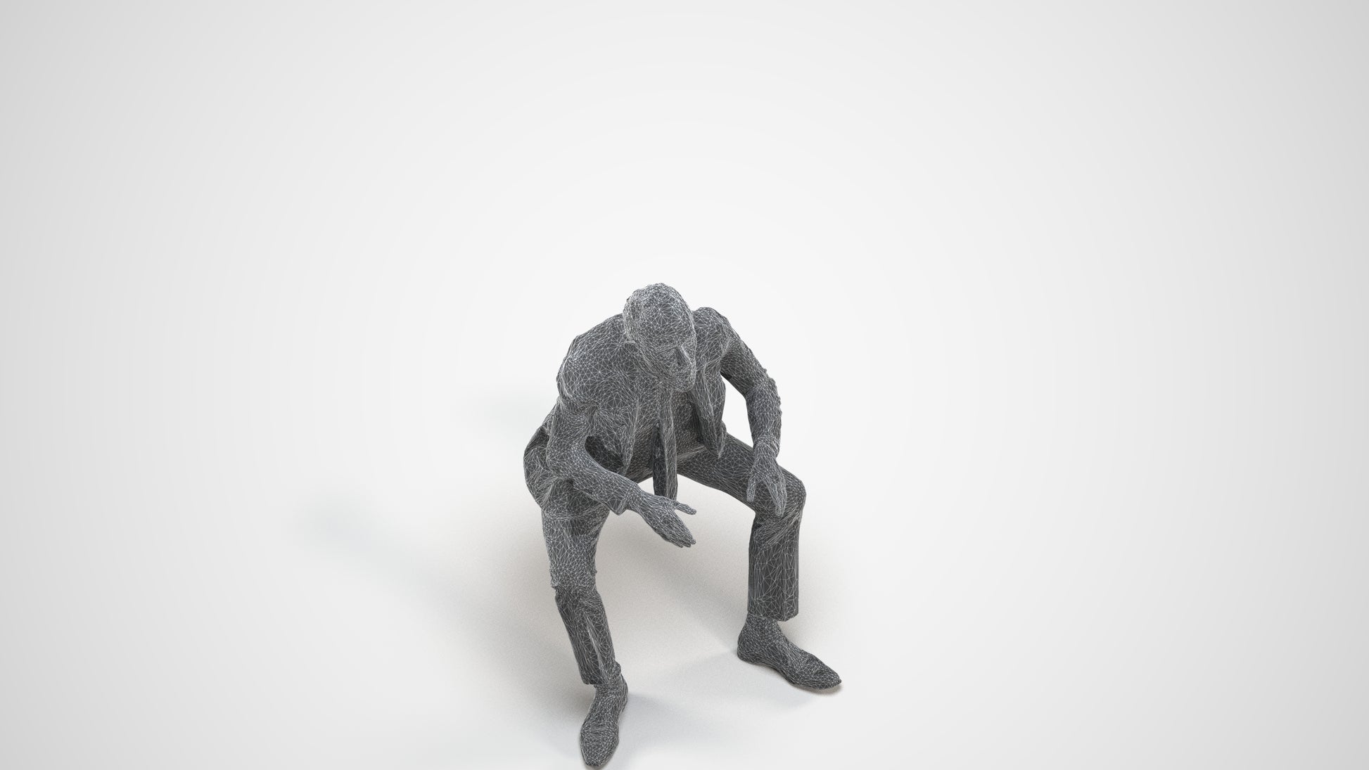 3D scanned senior man business, photorealistic archviz people for Enscape and SketchUp, wireframe three-quarter view