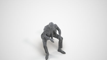 3D scanned senior man business, photorealistic archviz people for Enscape and SketchUp, wireframe three-quarter view