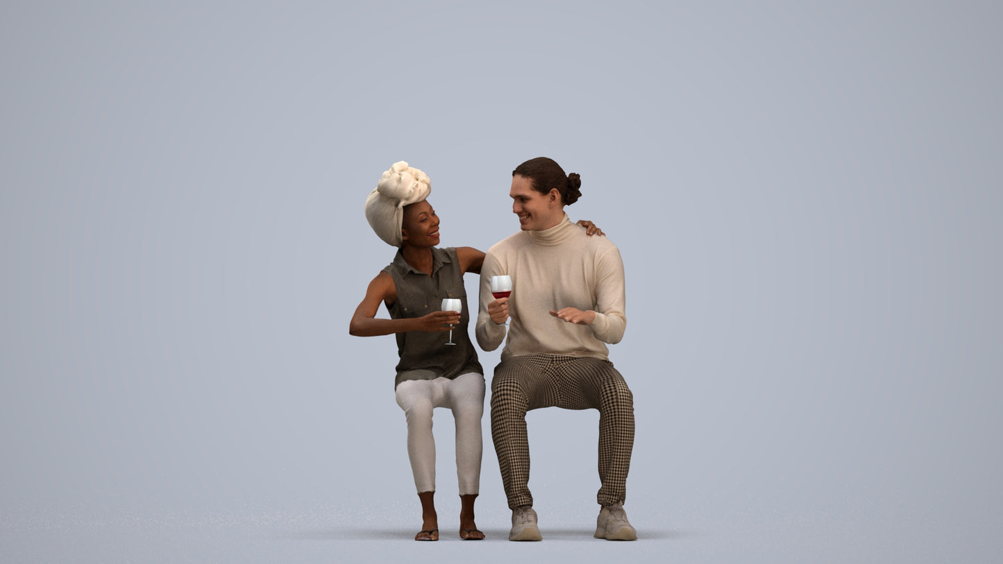 scanned 3D man casual couple, photogrammetry people for Enscape and V-Ray, standing pose render