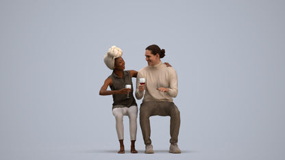 scanned 3D man casual couple, photogrammetry people for Enscape and V-Ray, standing pose render