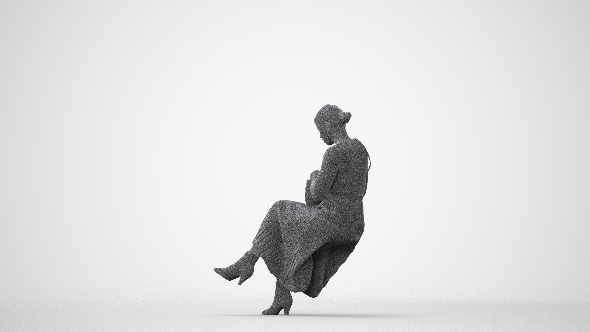 realistic 3D human woman casual sitting, archviz people FBX OBJ for Blender, square thumbnail