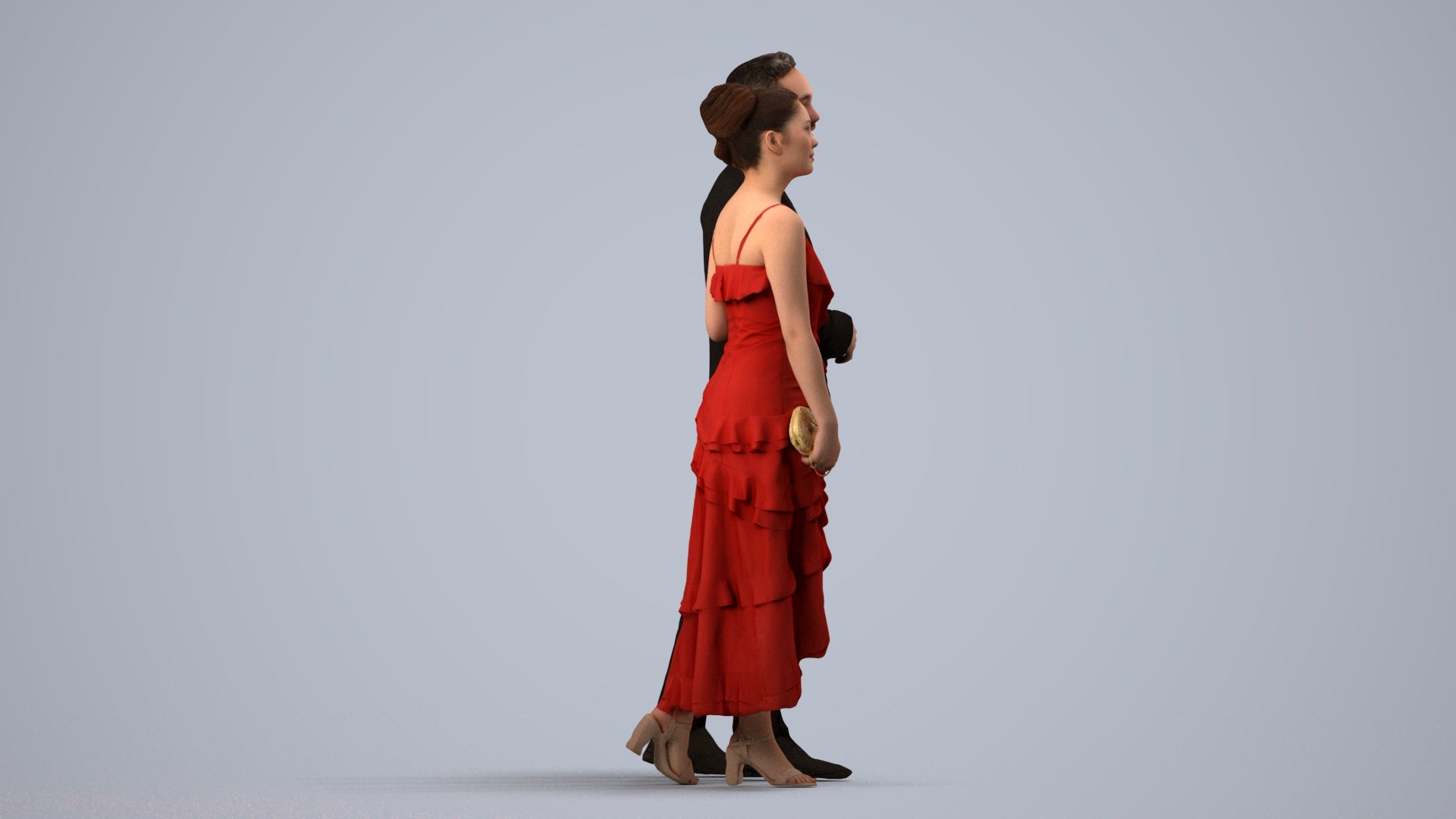 photogrammetry 3D woman formal couple, realistic human model archviz FBX, side view render