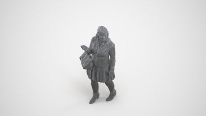 3D human model woman business standing, photogrammetry scanned person for archviz, wireframe three-quarter view