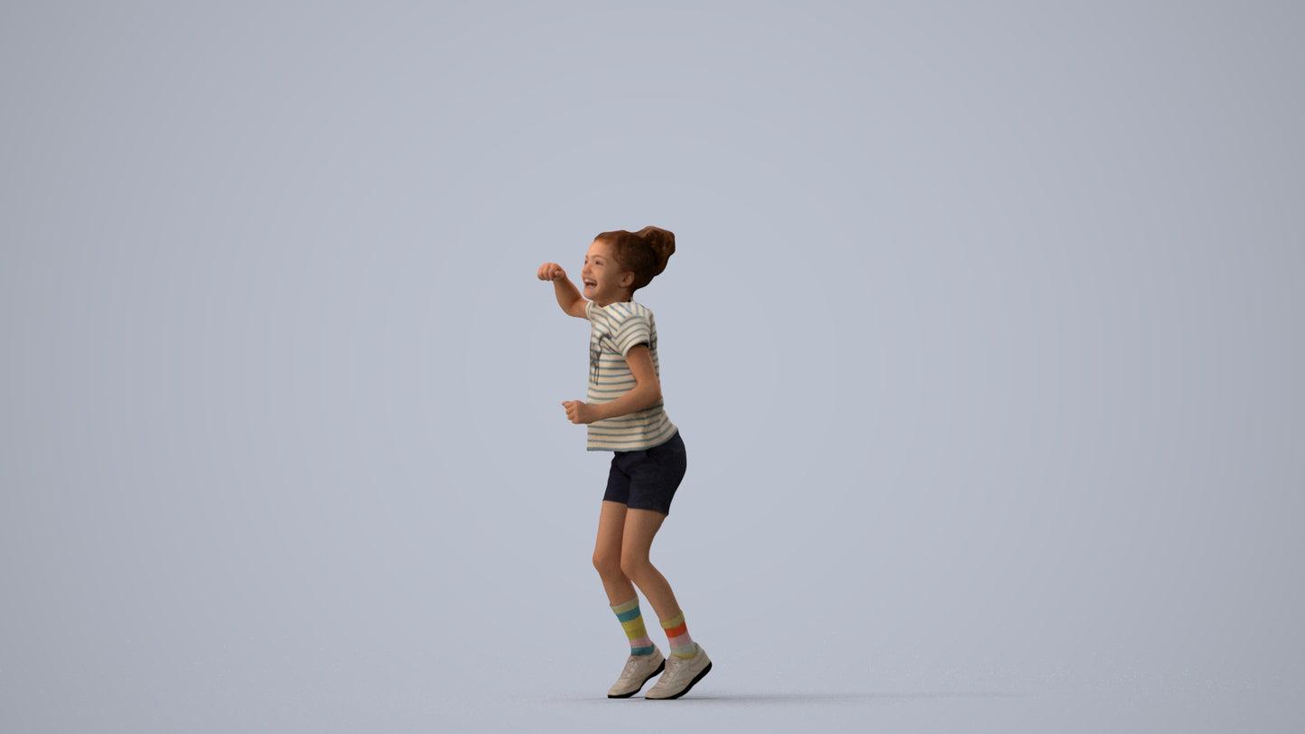 photogrammetry 3D girl casual kids, realistic human model archviz FBX, three-quarter view render