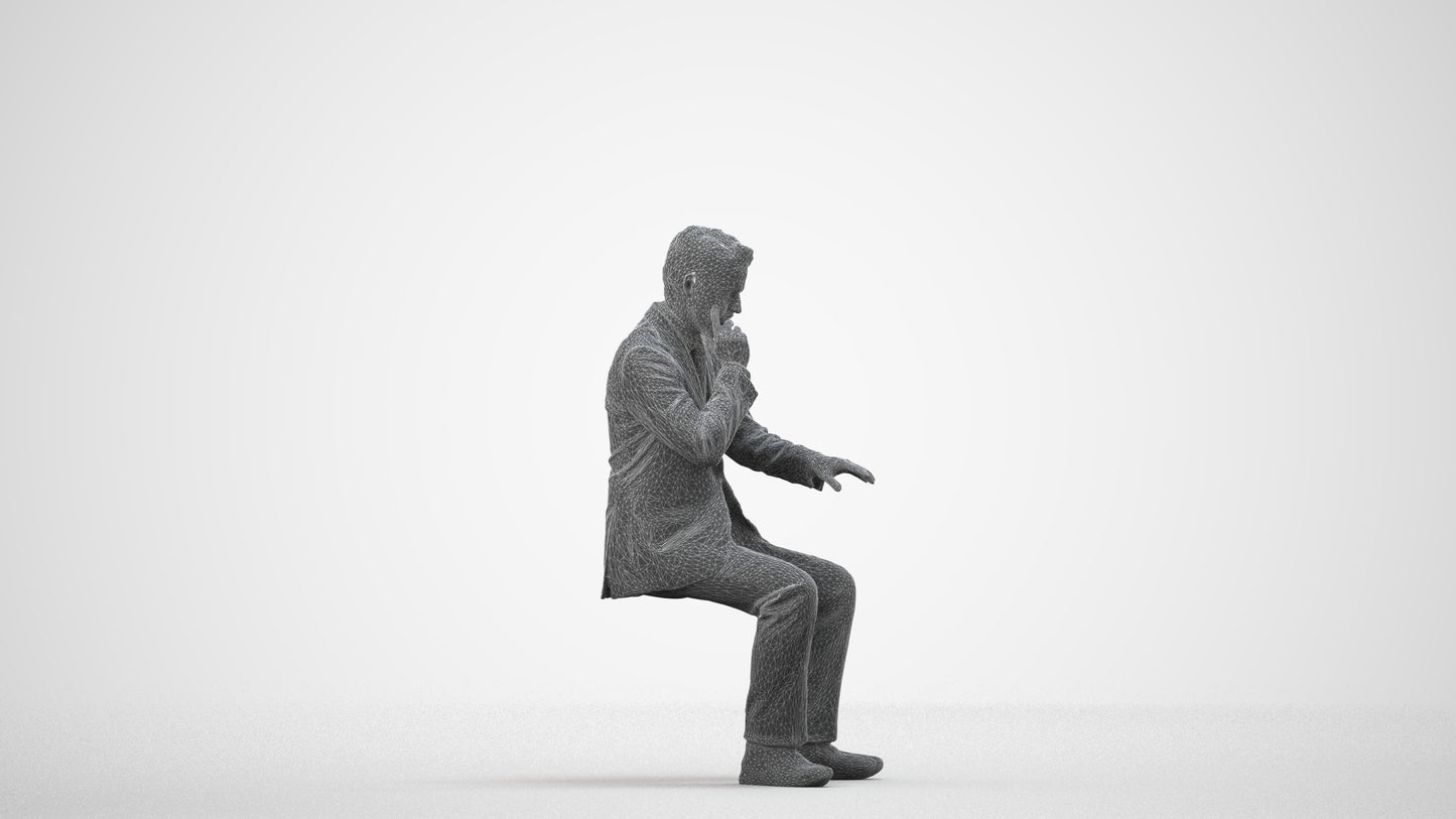 3D people model man business, scanned human for 3ds Max rendering, wireframe side view