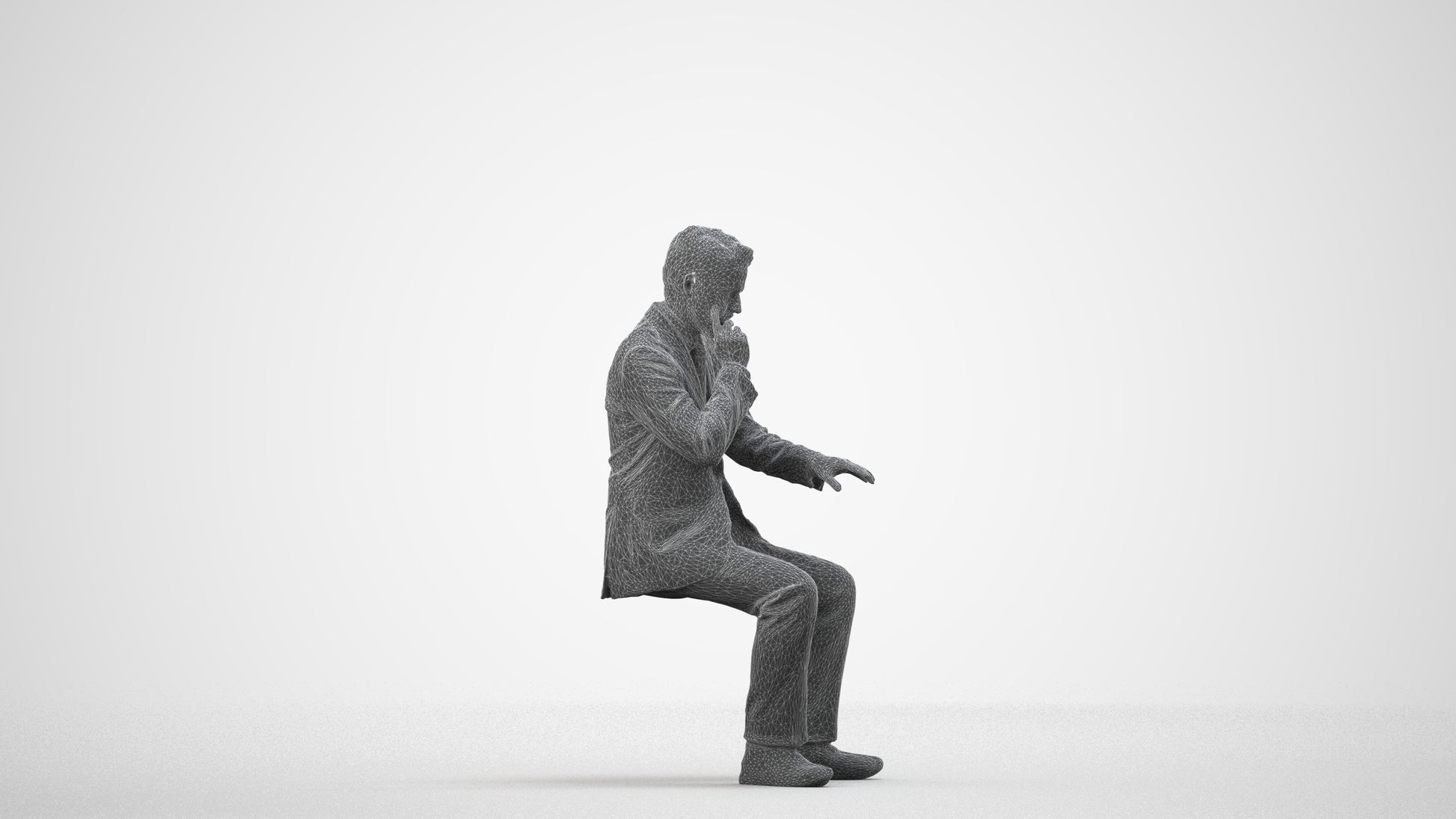 3D people model man business, scanned human for 3ds Max rendering, wireframe side view