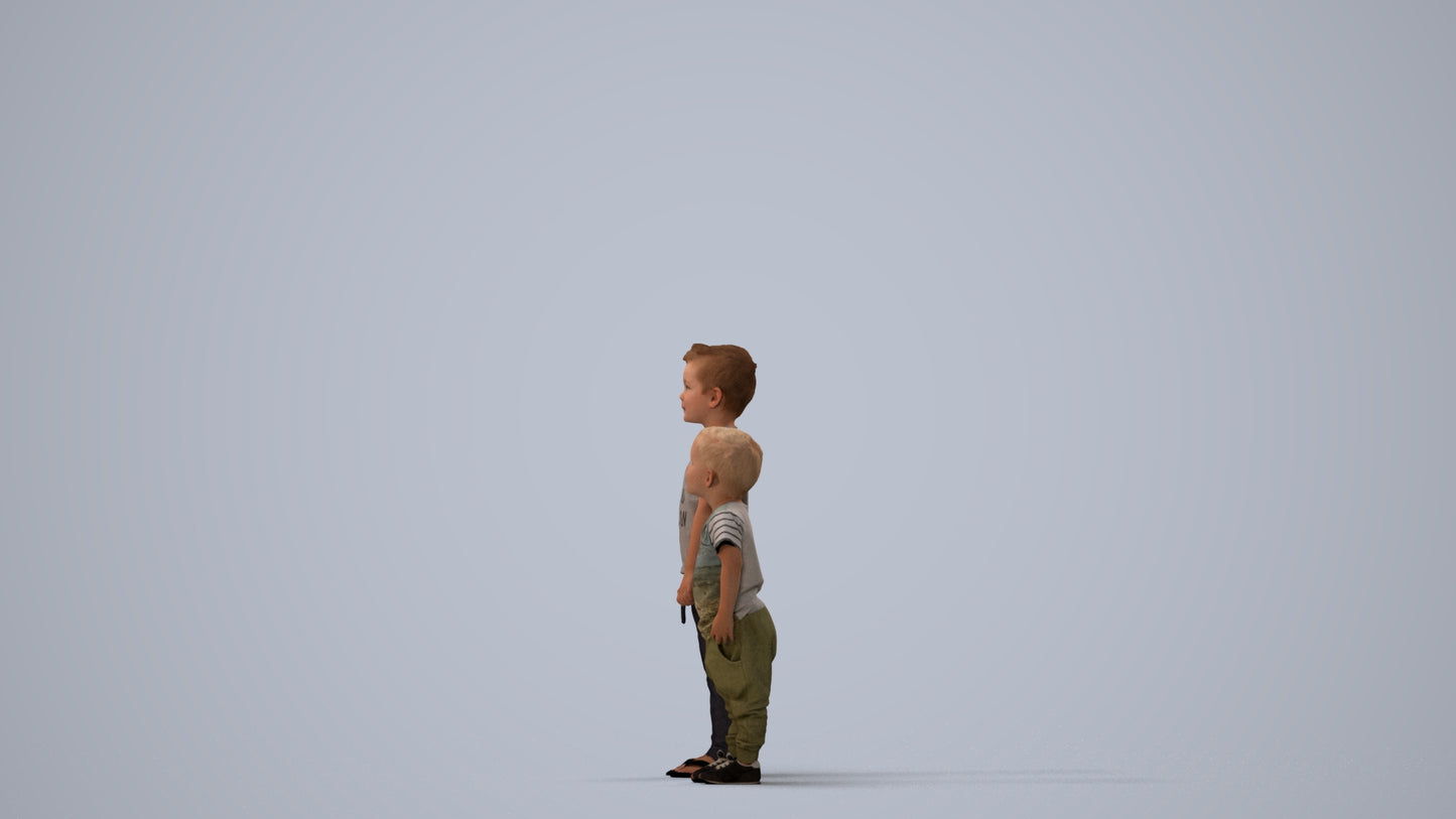 3D people model boy casual kids, scanned human for 3ds Max rendering, three-quarter view render