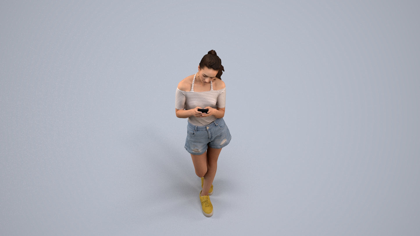 3D people model woman casual standing, scanned human for 3ds Max rendering, back view render