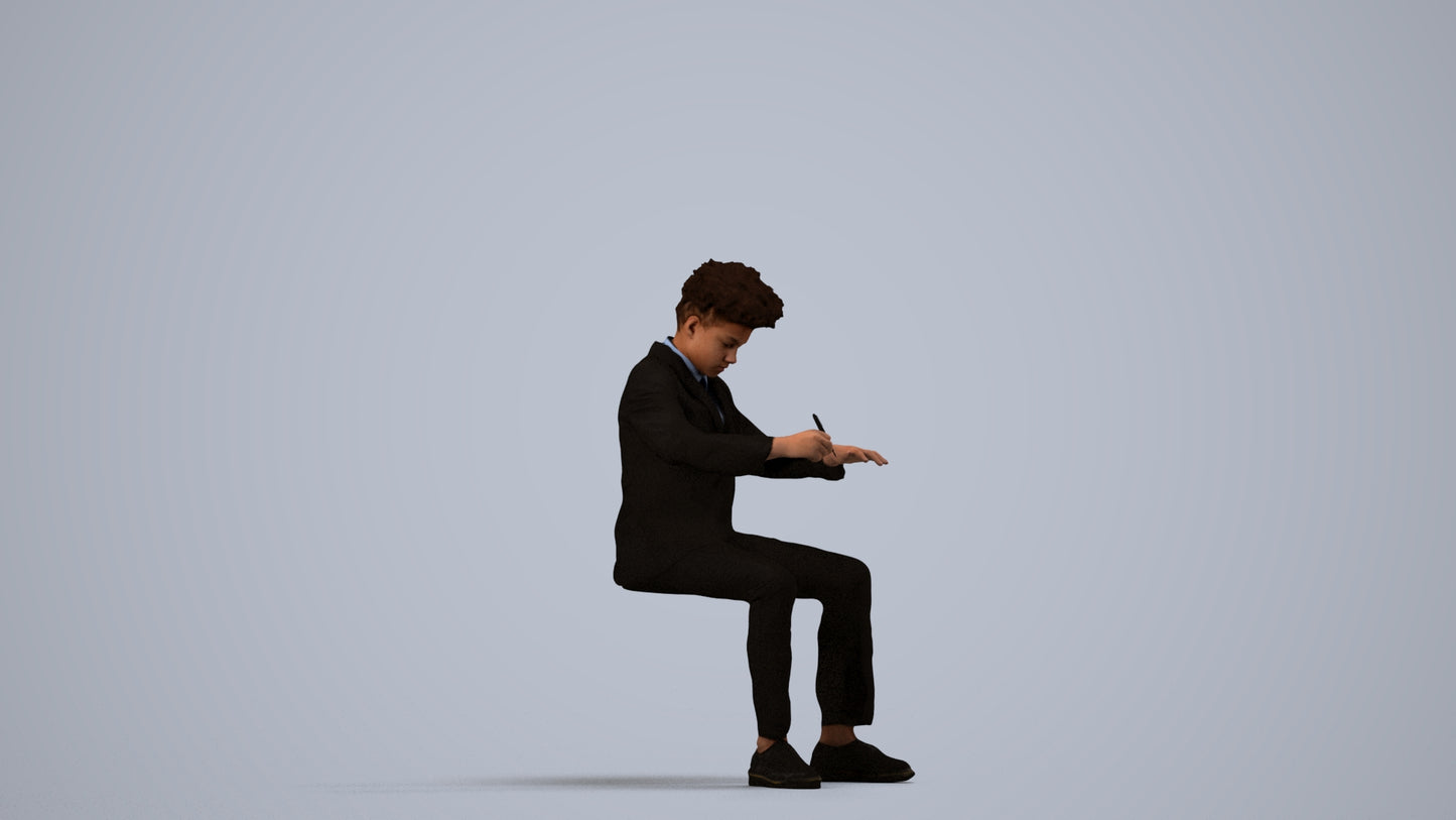 3D human model boy kids, photogrammetry scanned person for archviz, side view render