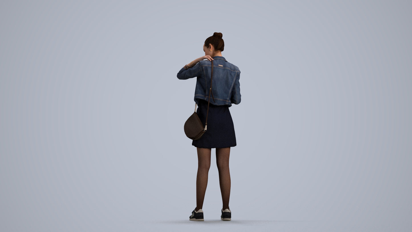 realistic 3D woman casual standing, scanned archviz people for Blender and 3ds Max, front view render