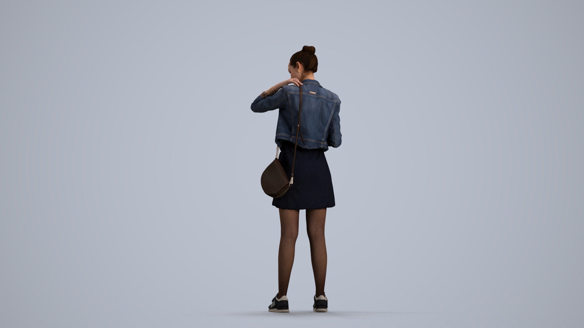 realistic 3D woman casual standing, scanned archviz people for Blender and 3ds Max, front view render