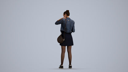 realistic 3D woman casual standing, scanned archviz people for Blender and 3ds Max, front view render