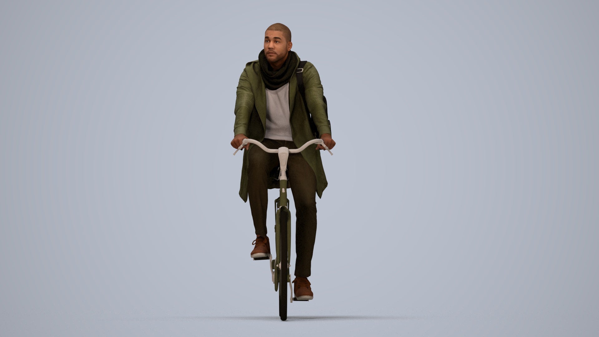 3D human model man casual sitting, photogrammetry scanned person for archviz, top-down view render