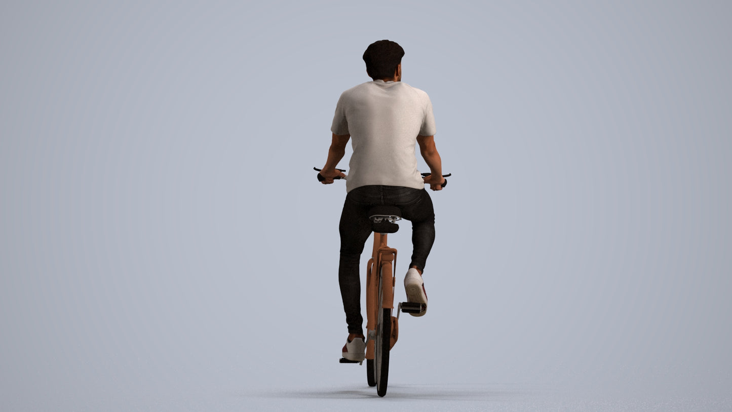 realistic 3D people man casual cycling, render-ready for V-Ray and Corona, FBX OBJ, front view render