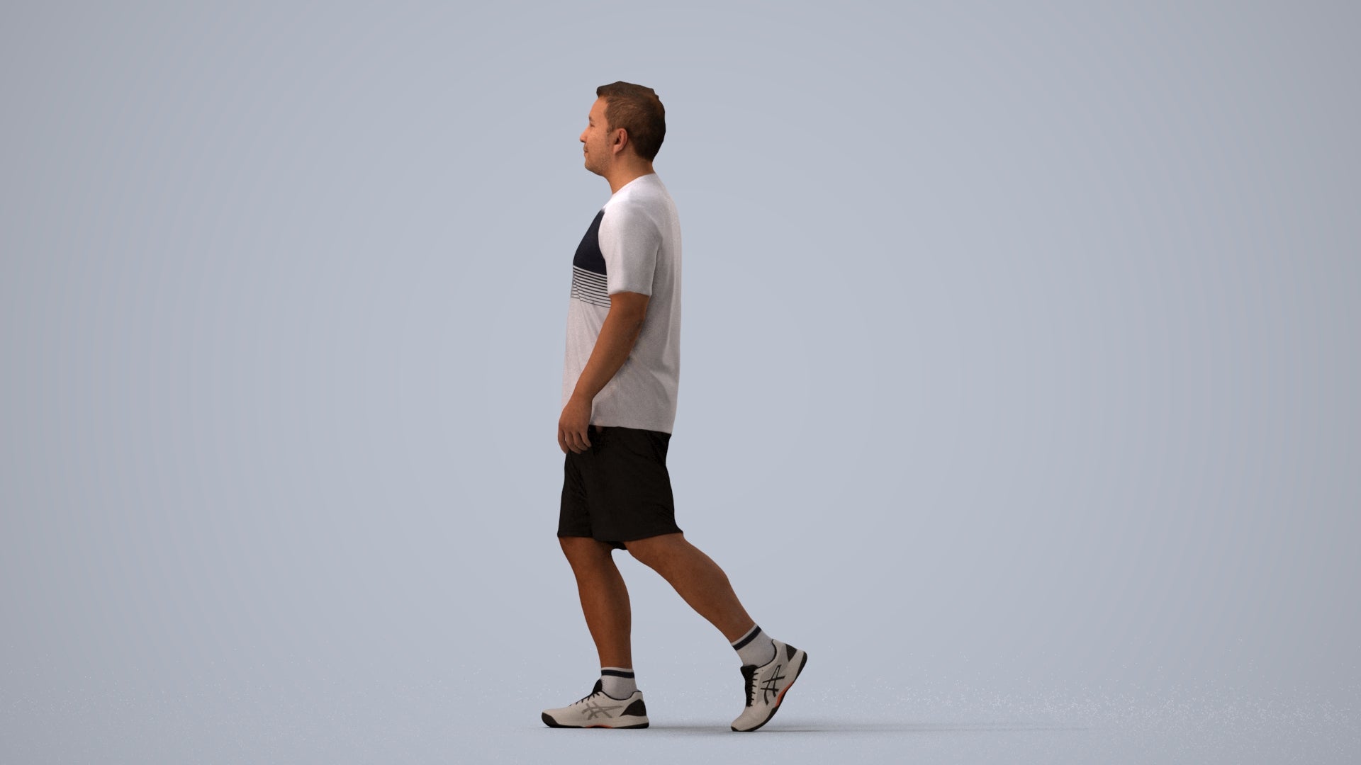3D people model man sport, scanned human for 3ds Max rendering, three-quarter view render