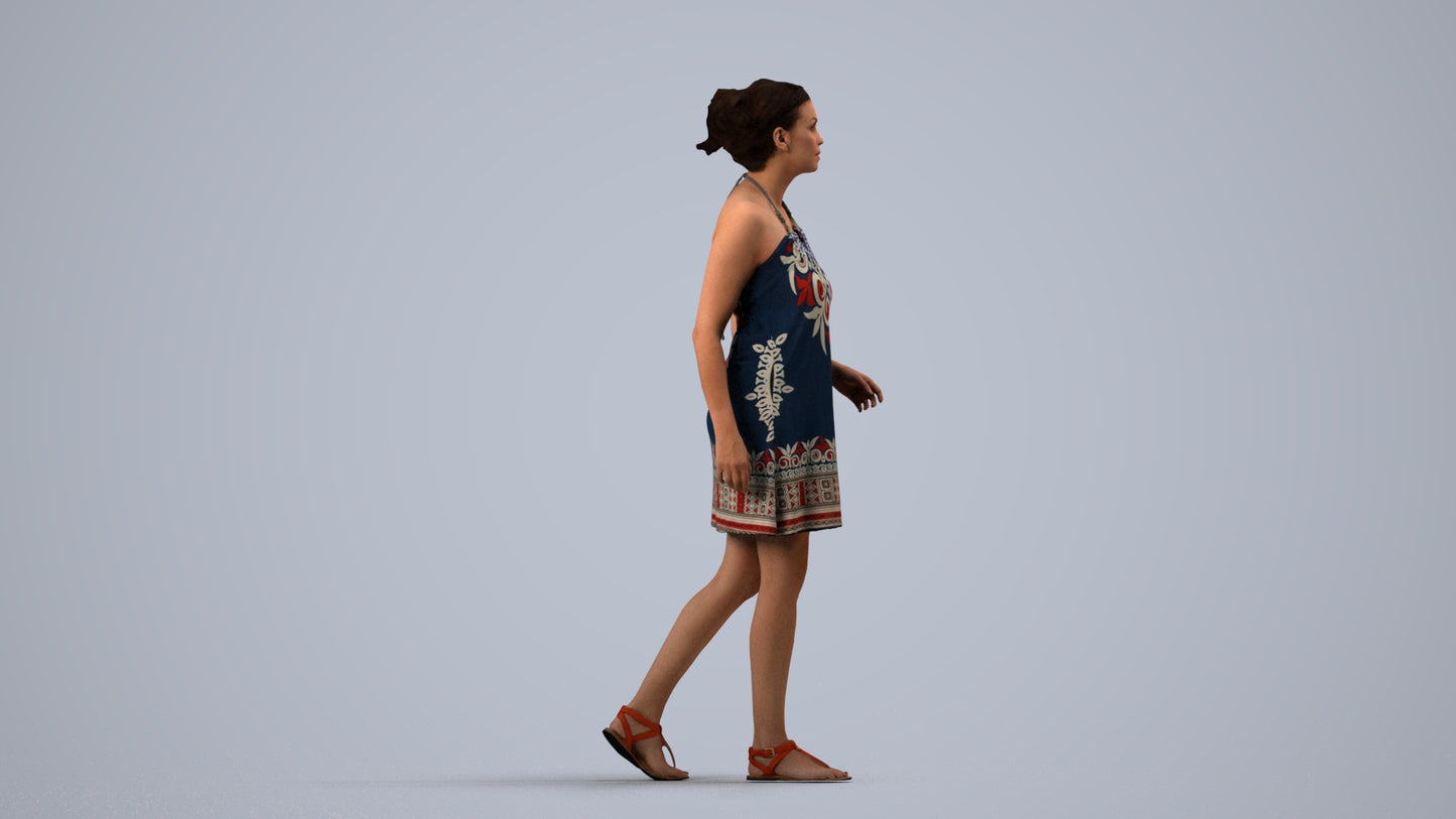 realistic 3D people woman walking, render-ready for V-Ray and Corona, FBX OBJ, side view render