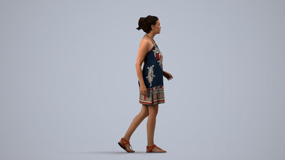 realistic 3D people woman walking, render-ready for V-Ray and Corona, FBX OBJ, side view render