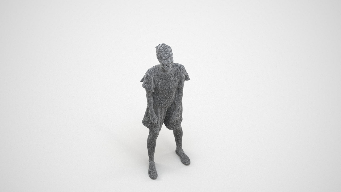 3D scanned woman standing casual, photorealistic archviz people for Enscape and SketchUp, wireframe three-quarter view