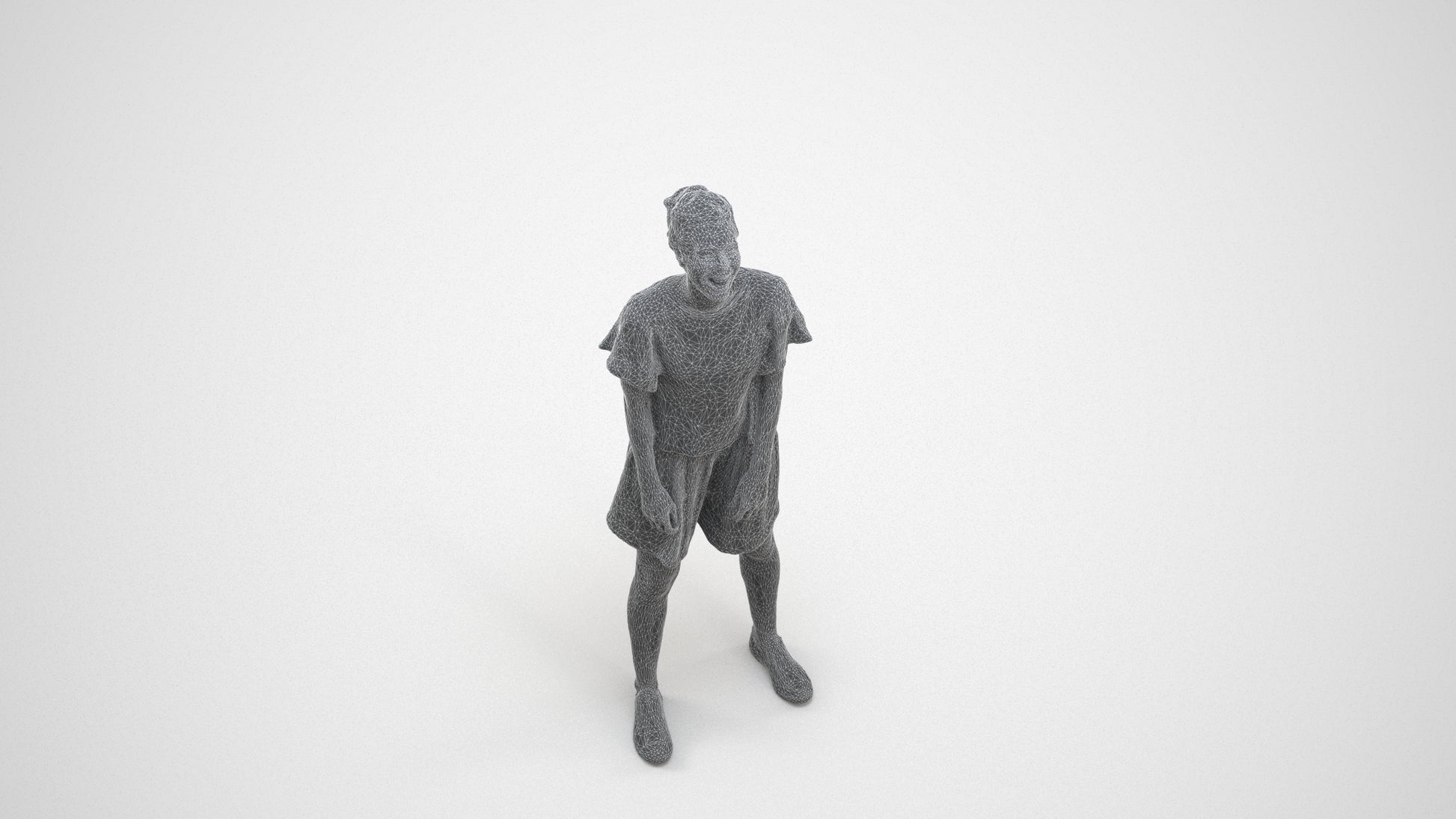 3D scanned woman standing casual, photorealistic archviz people for Enscape and SketchUp, wireframe three-quarter view