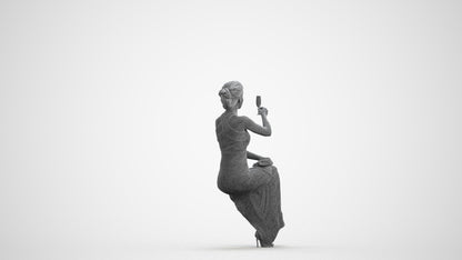 3D people model woman formal sitting, scanned human for 3ds Max rendering, wireframe front view