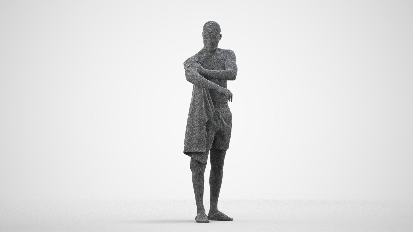 3D people model man pool, scanned human for 3ds Max rendering, wireframe side view