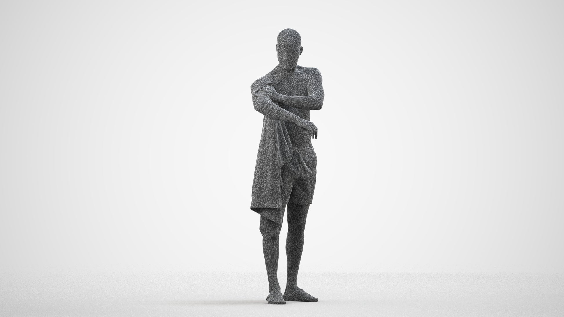 3D people model man pool, scanned human for 3ds Max rendering, wireframe side view