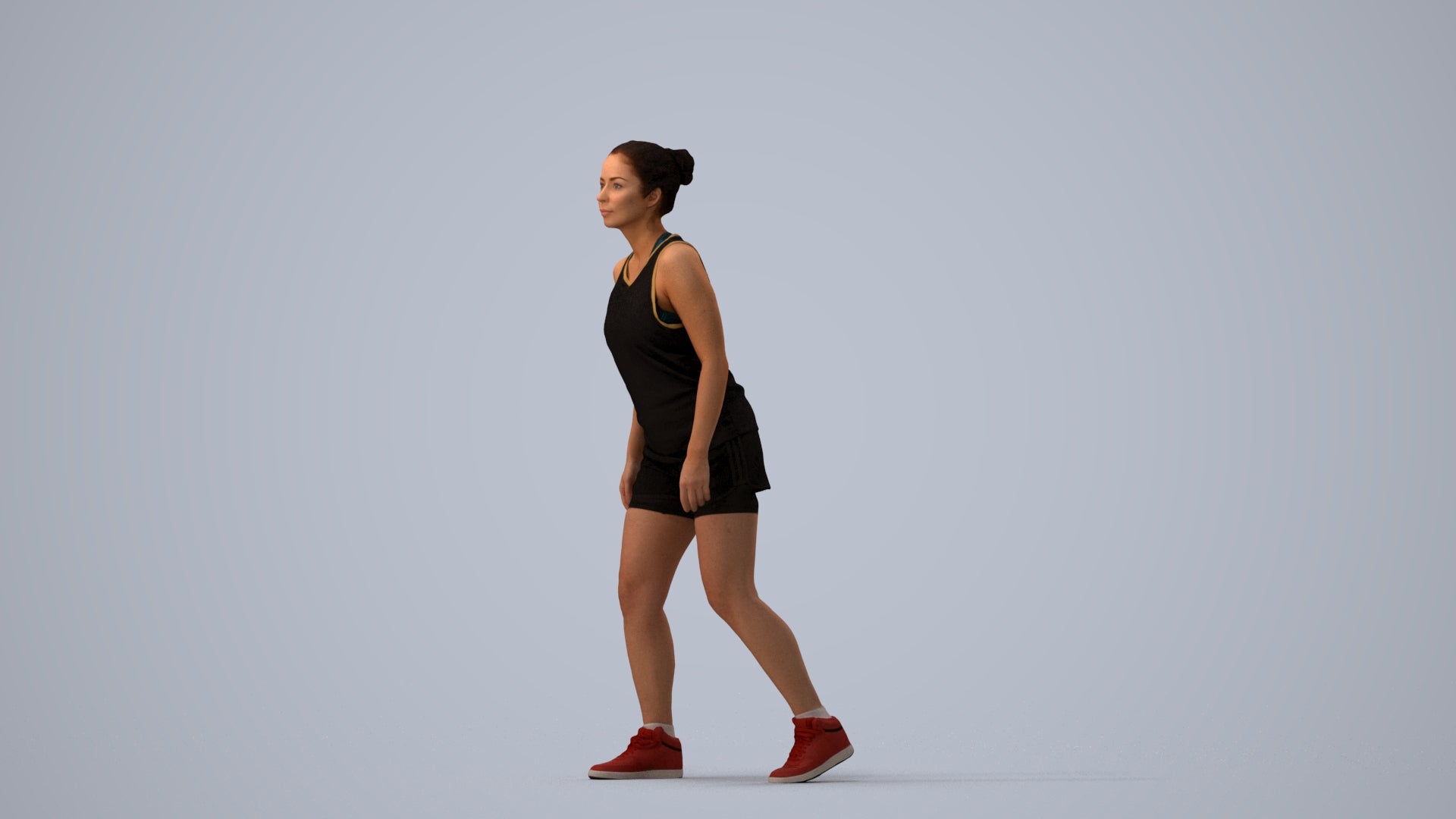 3D people model woman sport, scanned human for 3ds Max rendering, three-quarter view render