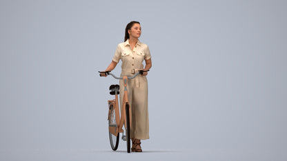 realistic 3D woman formal cycling, scanned archviz people for Blender and 3ds Max, top-down view render