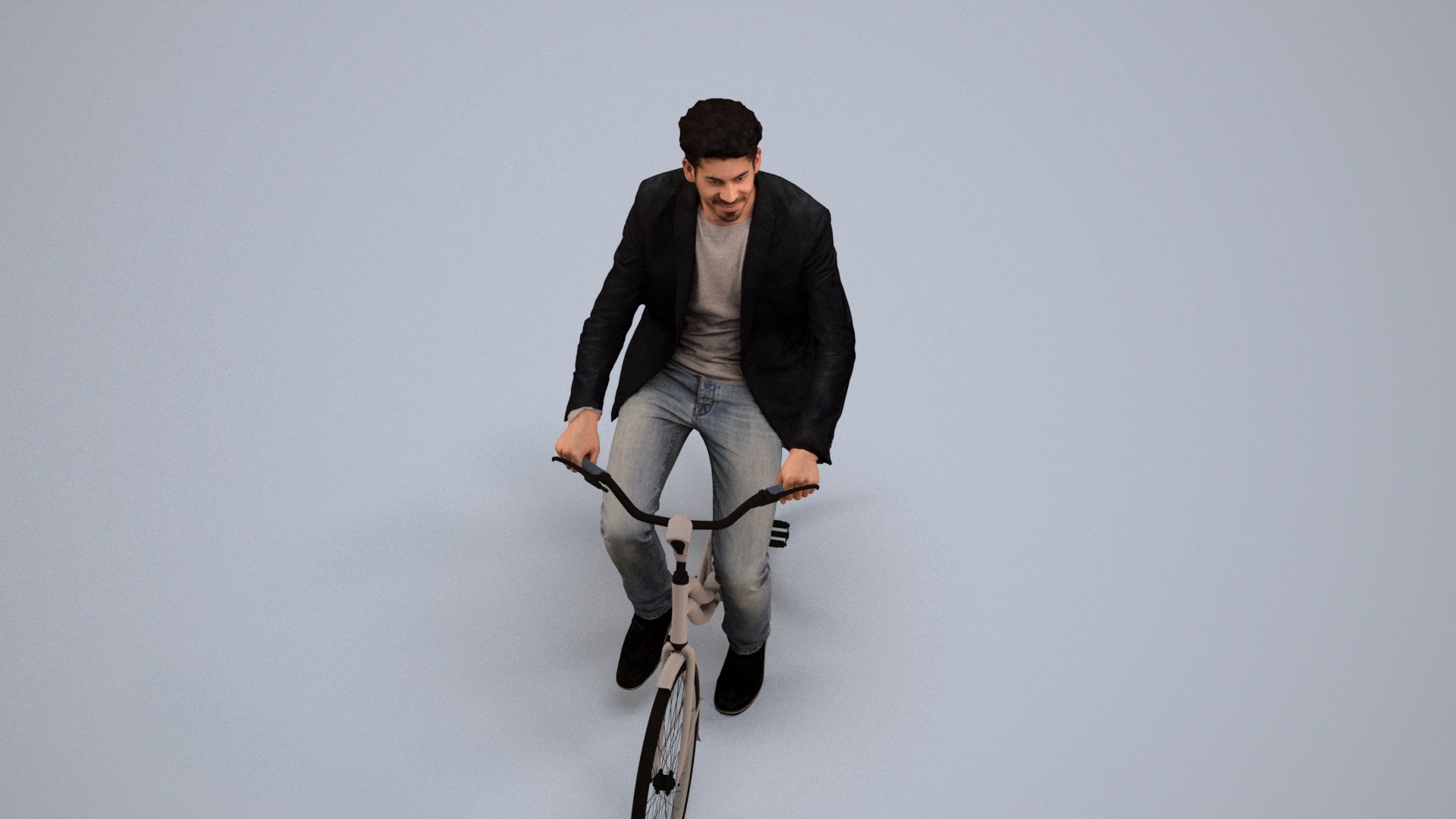 realistic 3D man casual cycling, scanned archviz people for Blender and 3ds Max, back view render