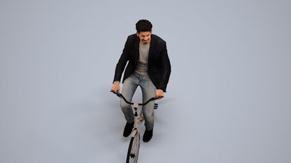 realistic 3D man casual cycling, scanned archviz people for Blender and 3ds Max, back view render