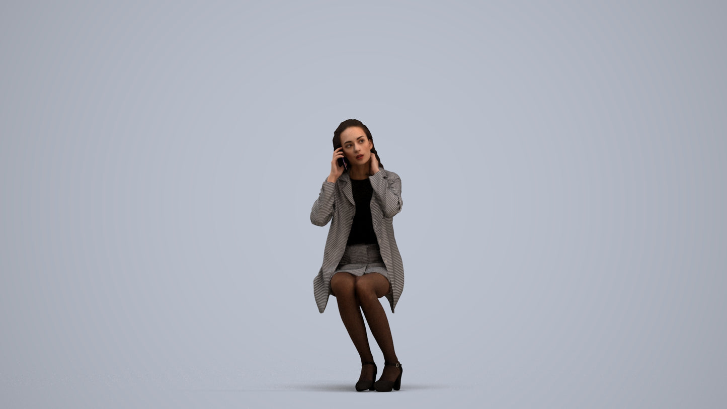 scanned 3D woman business sitting, photogrammetry people for Enscape and V-Ray, standing pose render