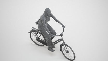 realistic 3D people woman casual cycling, render-ready for V-Ray and Corona, FBX OBJ, wireframe three-quarter view