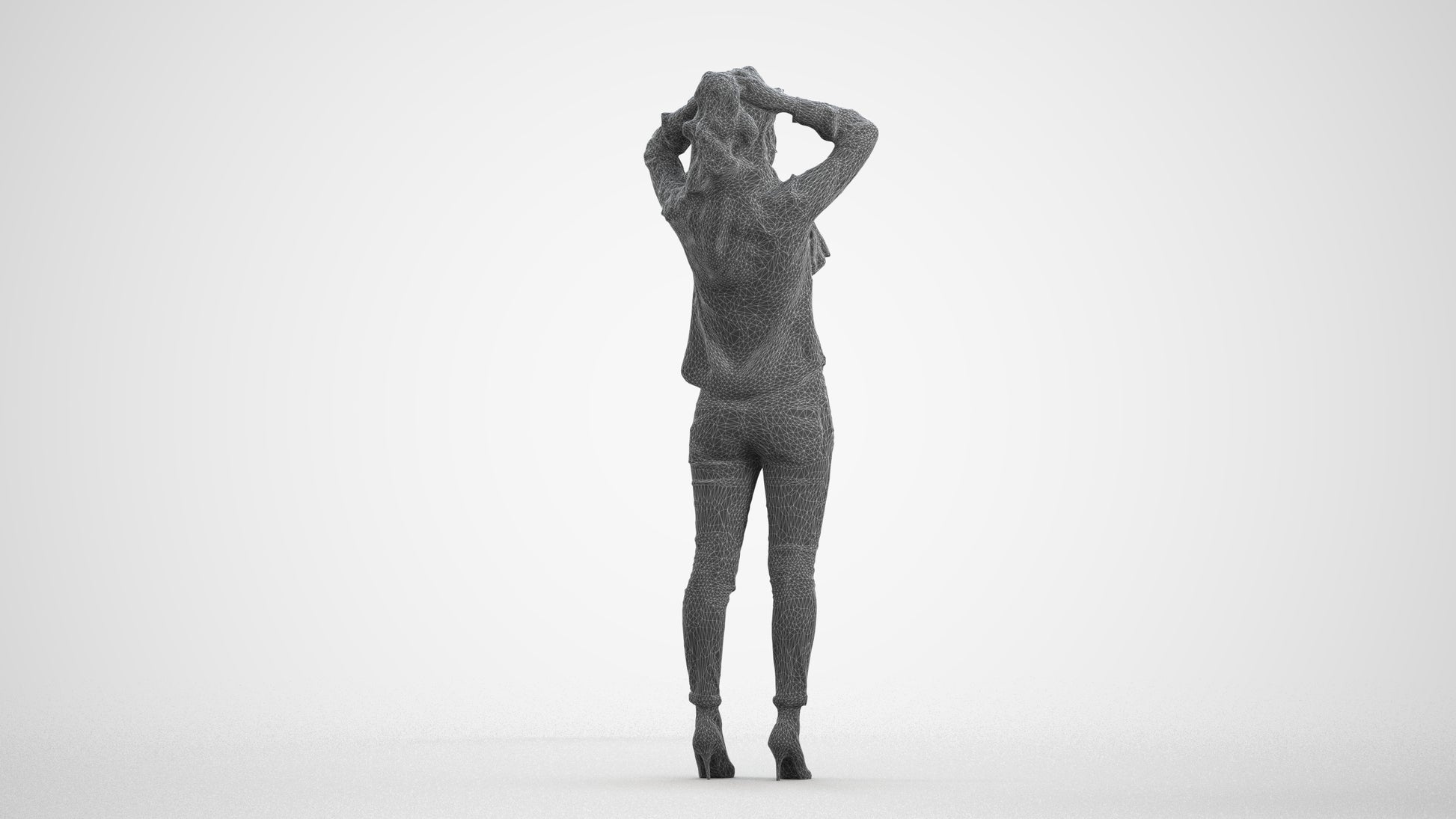 scanned 3D woman casual standing, photogrammetry people for Enscape and V-Ray, wireframe front view