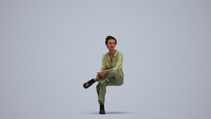realistic 3D human woman casual sitting, archviz people FBX OBJ for Blender, standing pose render