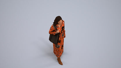 3D human model woman casual walking, photogrammetry scanned person for archviz, back view render