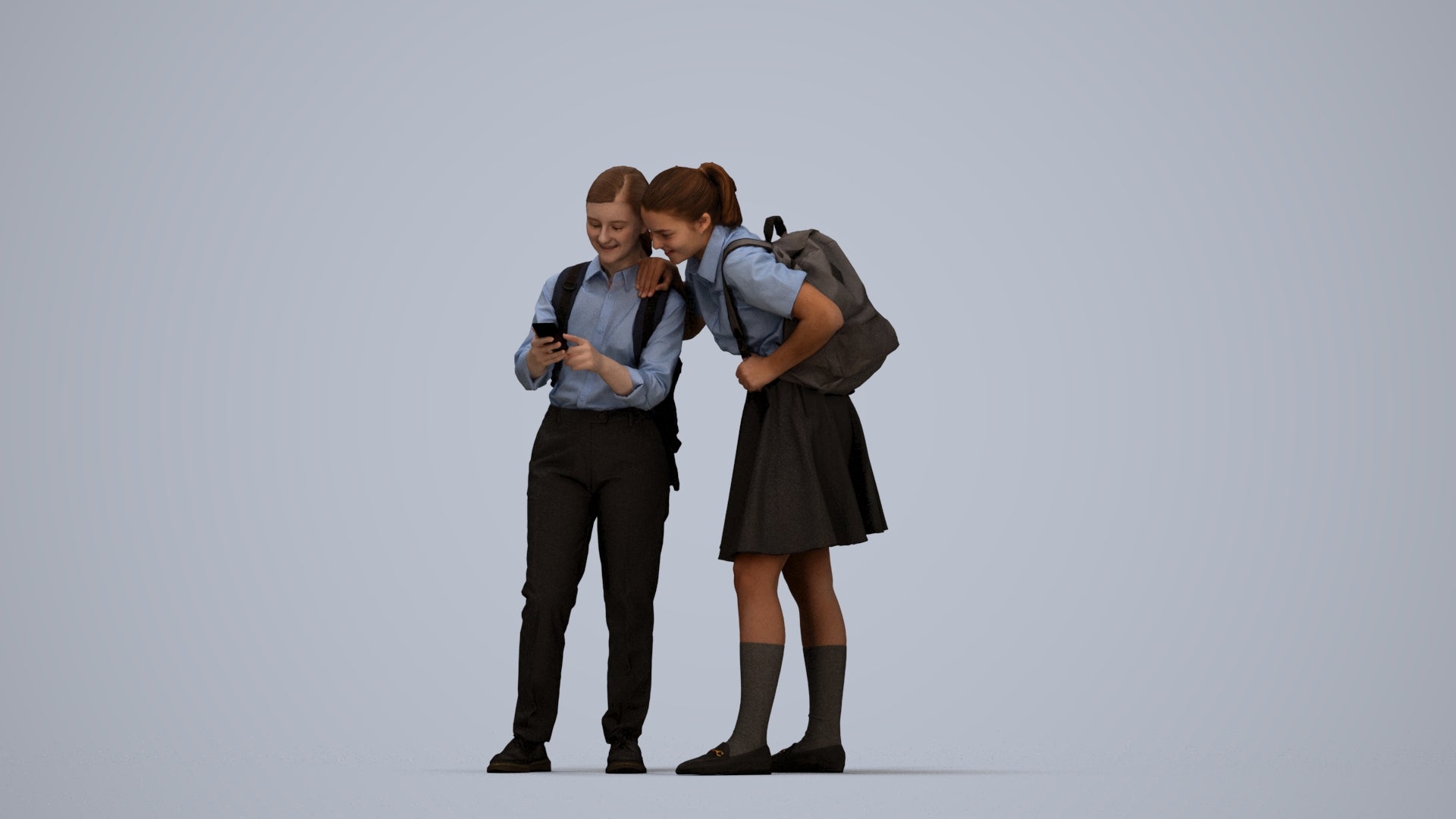 realistic 3D girl kids, scanned archviz people for Blender and 3ds Max, top-down view render