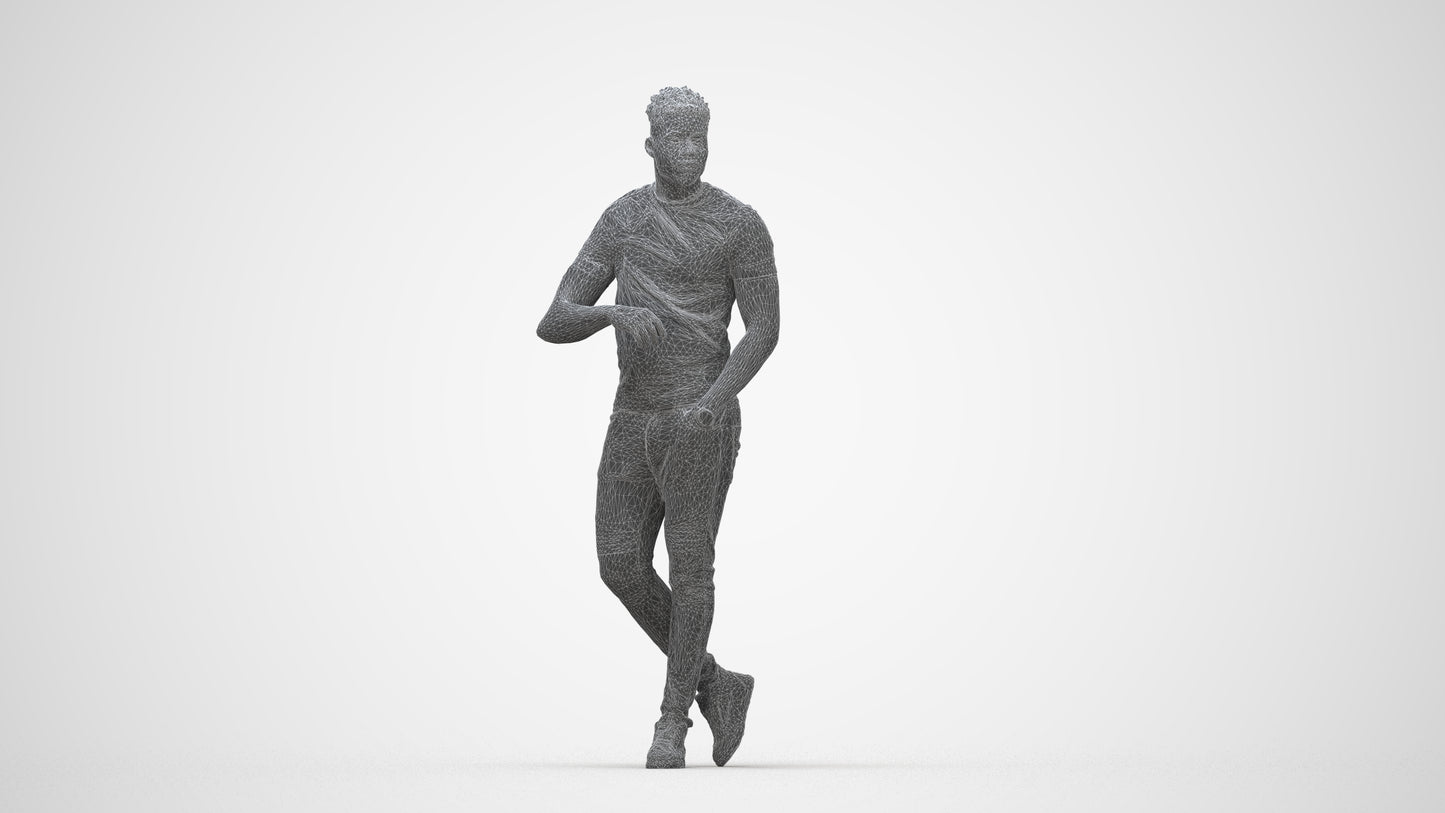 scanned 3D man casual standing, photogrammetry people for Enscape and V-Ray, wireframe back view