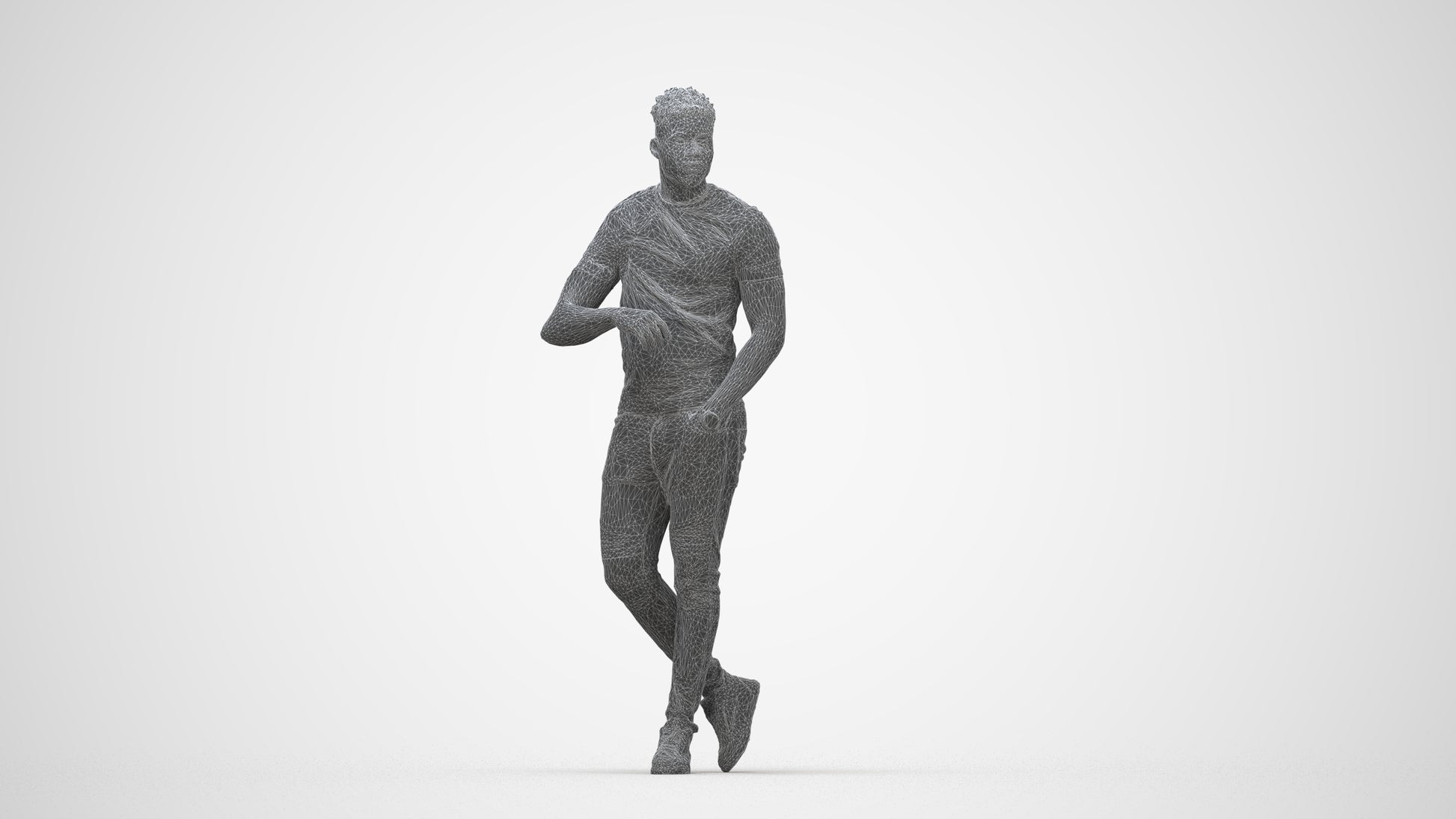 scanned 3D man casual standing, photogrammetry people for Enscape and V-Ray, wireframe back view