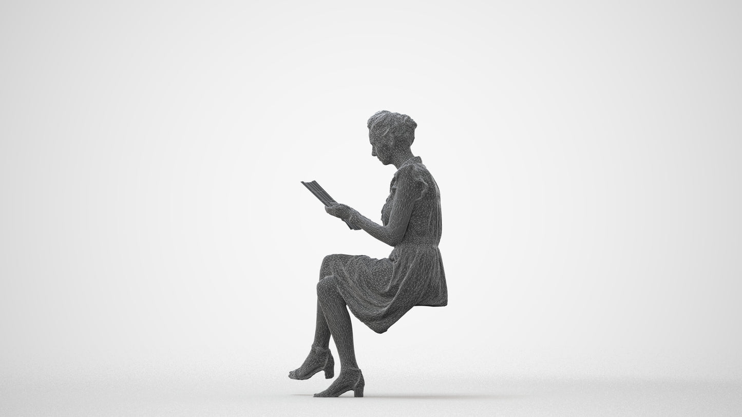 3D people model woman casual sitting, scanned human for 3ds Max rendering, square thumbnail