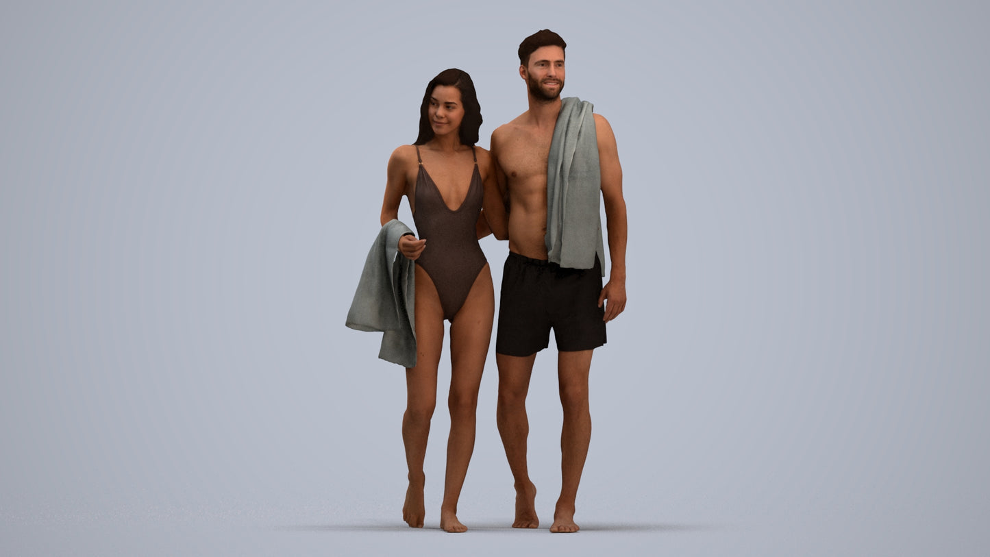3D people model woman pool, scanned human for 3ds Max rendering, standing pose render