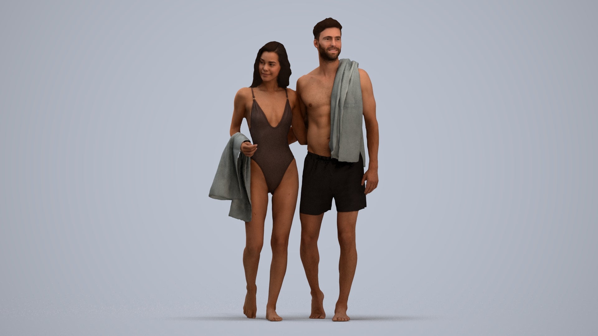 3D people model woman pool, scanned human for 3ds Max rendering, standing pose render