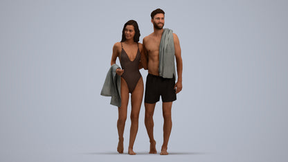 3D people model woman pool, scanned human for 3ds Max rendering, standing pose render