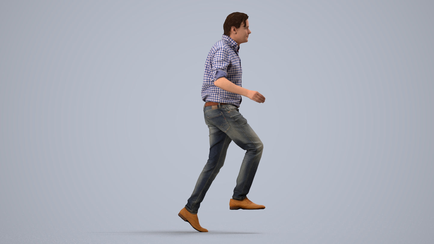 realistic 3D human man casual standing, archviz people FBX OBJ for Blender, side view render