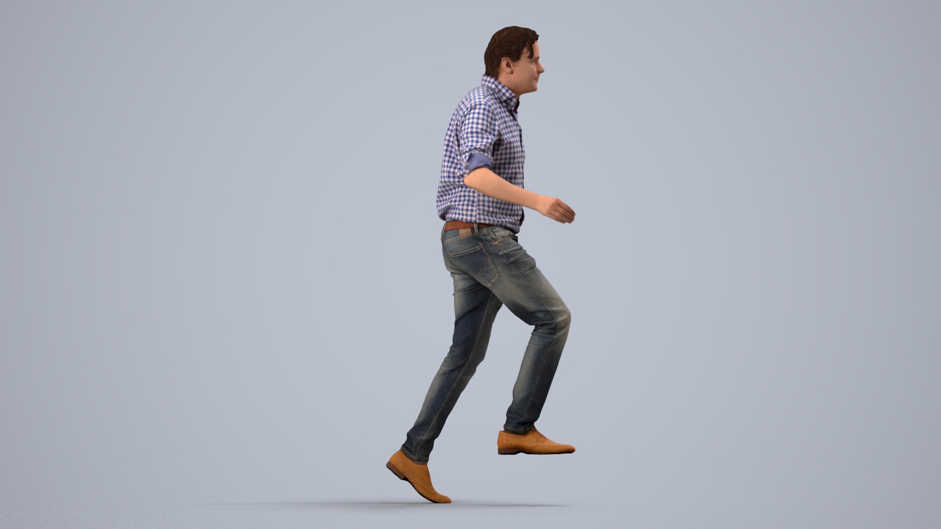 realistic 3D human man casual standing, archviz people FBX OBJ for Blender, side view render