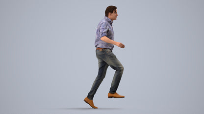 realistic 3D human man casual standing, archviz people FBX OBJ for Blender, side view render
