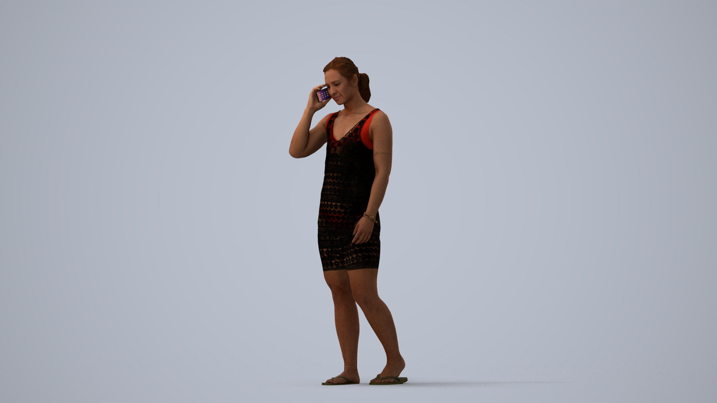 3D people model woman pool, scanned human for 3ds Max rendering, three-quarter view render