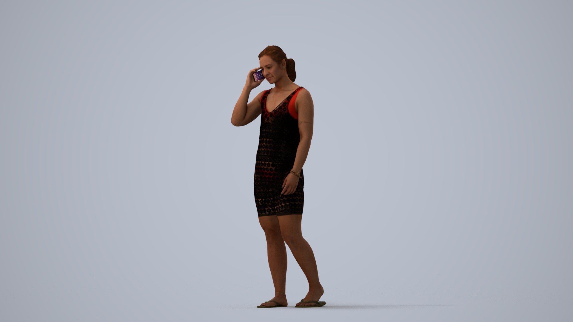 3D people model woman pool, scanned human for 3ds Max rendering, three-quarter view render