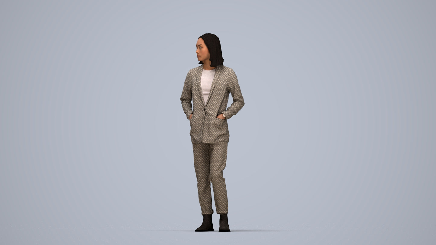 3D people model woman business, scanned human for 3ds Max rendering, top-down view render